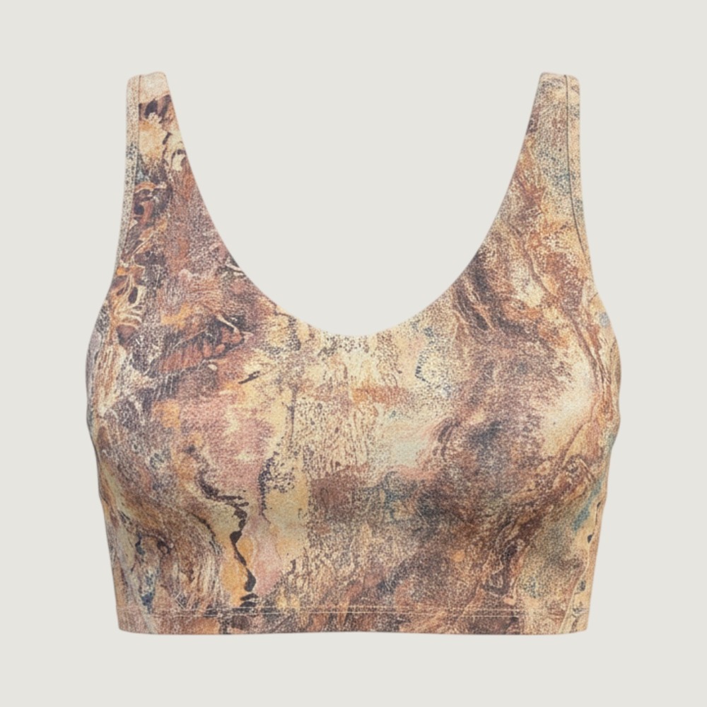 Cara Loren Sports Bra Women Medium Orange Marble Print Crop 1692